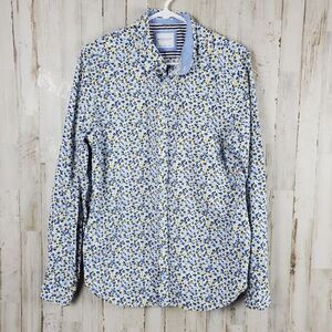 Denim and Flower Floral Button Down Shirt White Blue Size Small